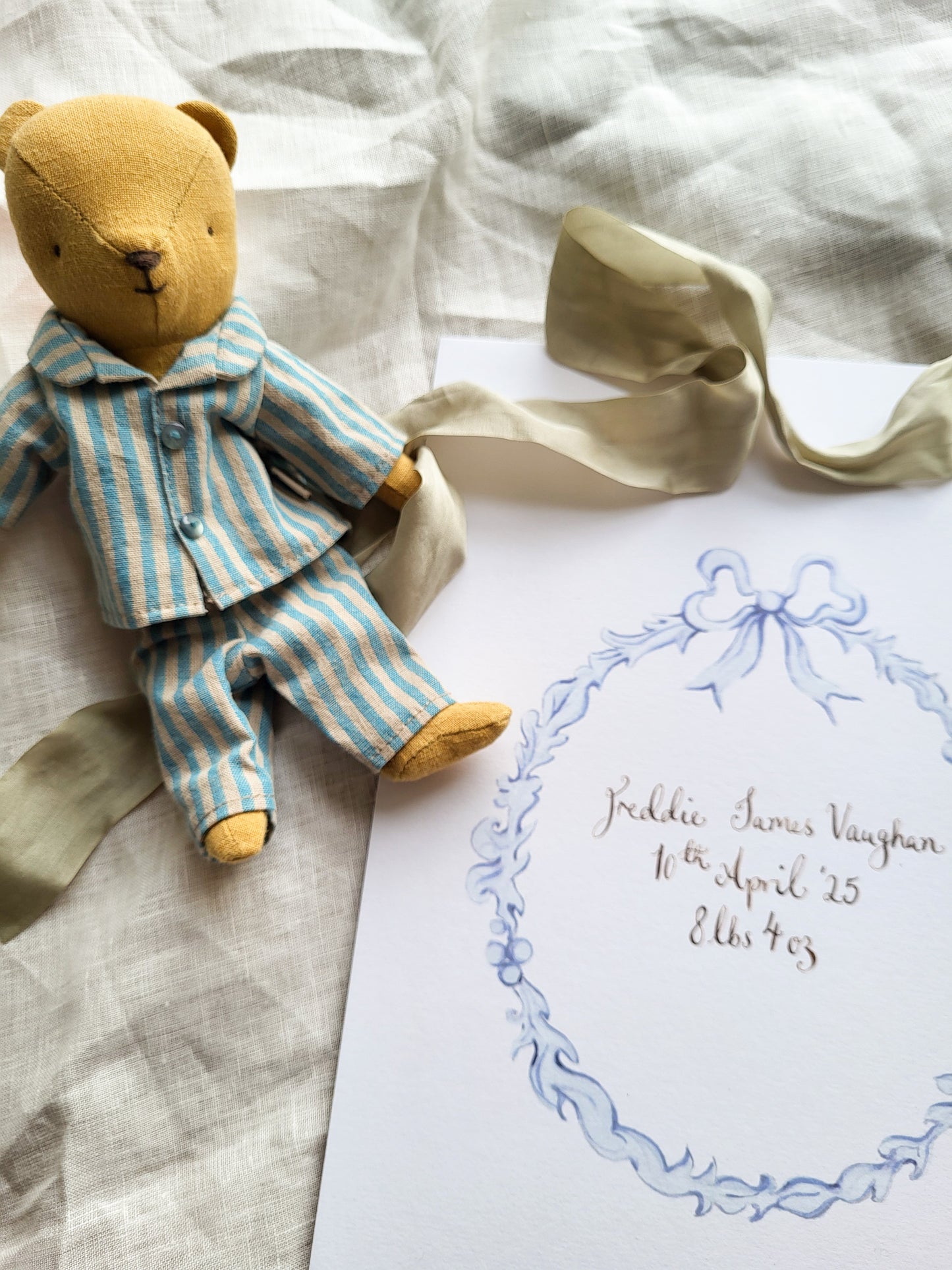 Blue frame Birth print with calligraphy