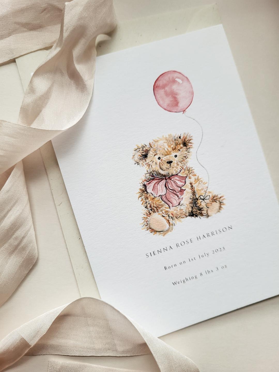 Teddy Bear Pink Set of Announcement Cards