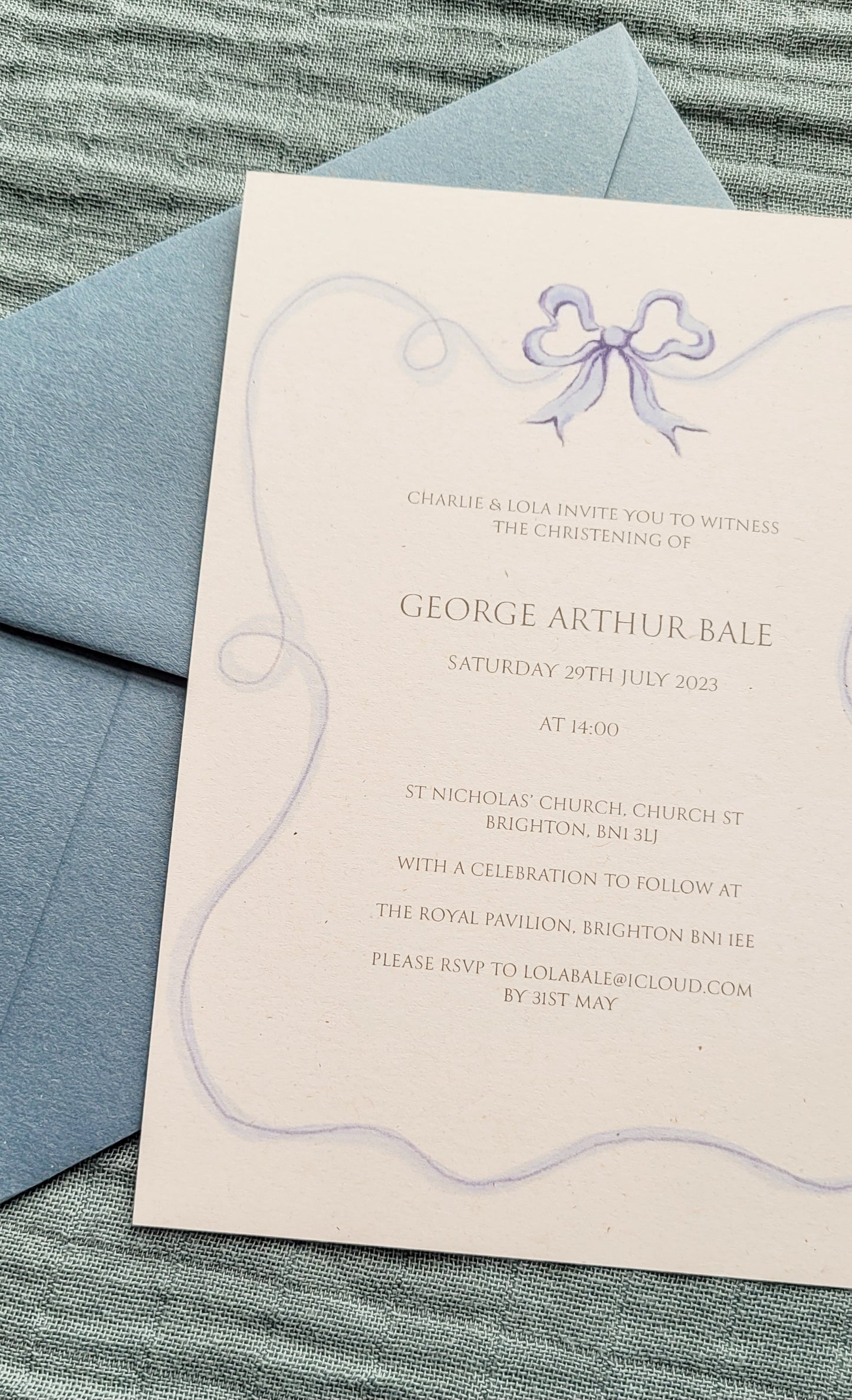 Blue Ribbon Christening Invitation