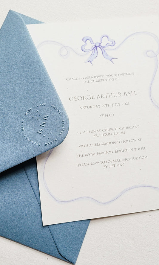 Blue Ribbon Christening Invitation