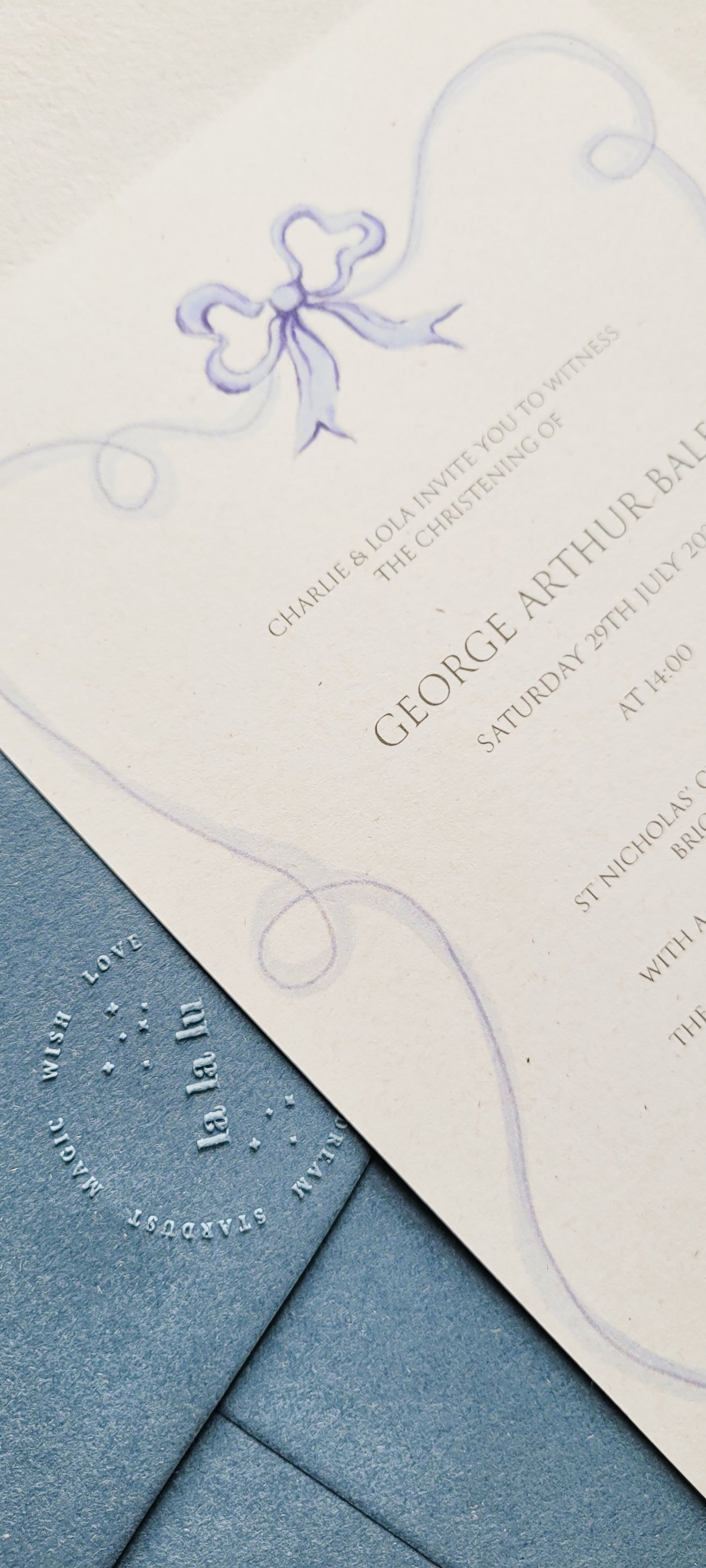 Blue Ribbon Christening Invitation