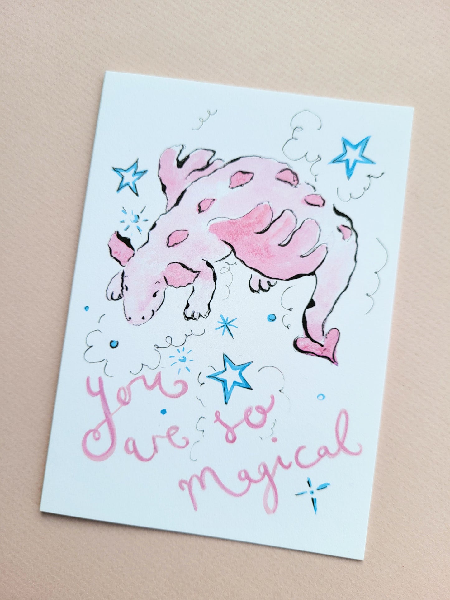 Magical Dragon Card in Pink