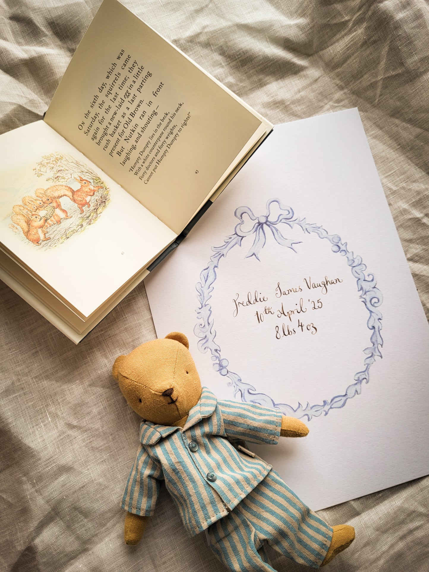 Blue frame Birth print with calligraphy