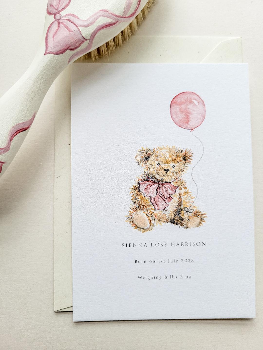 Teddy Bear Pink Set of Announcement Cards