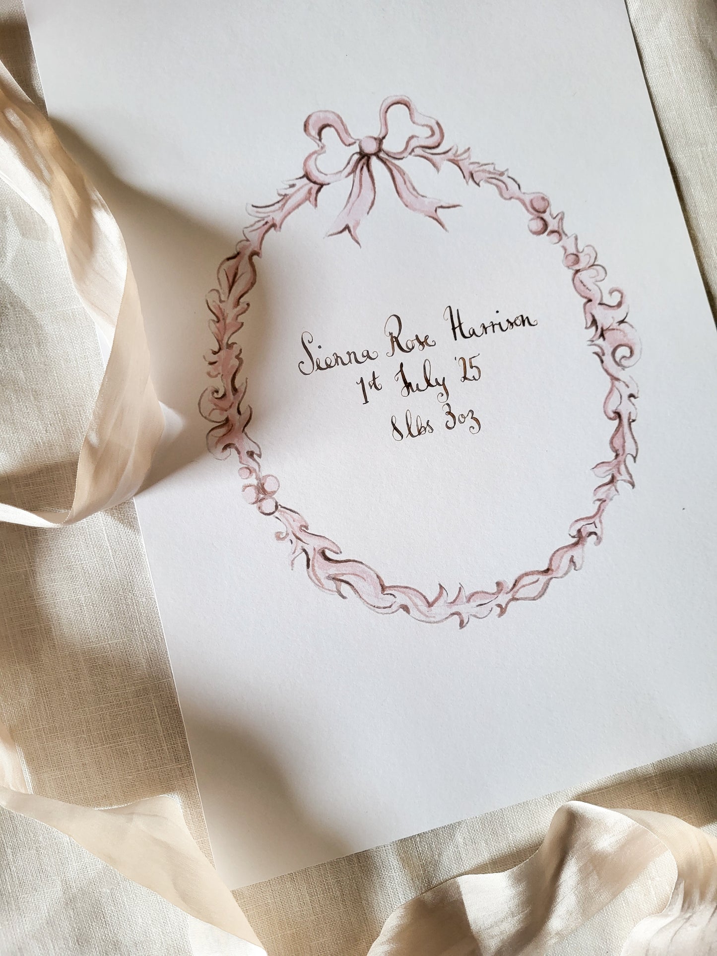 Rose frame Birth print with calligraphy