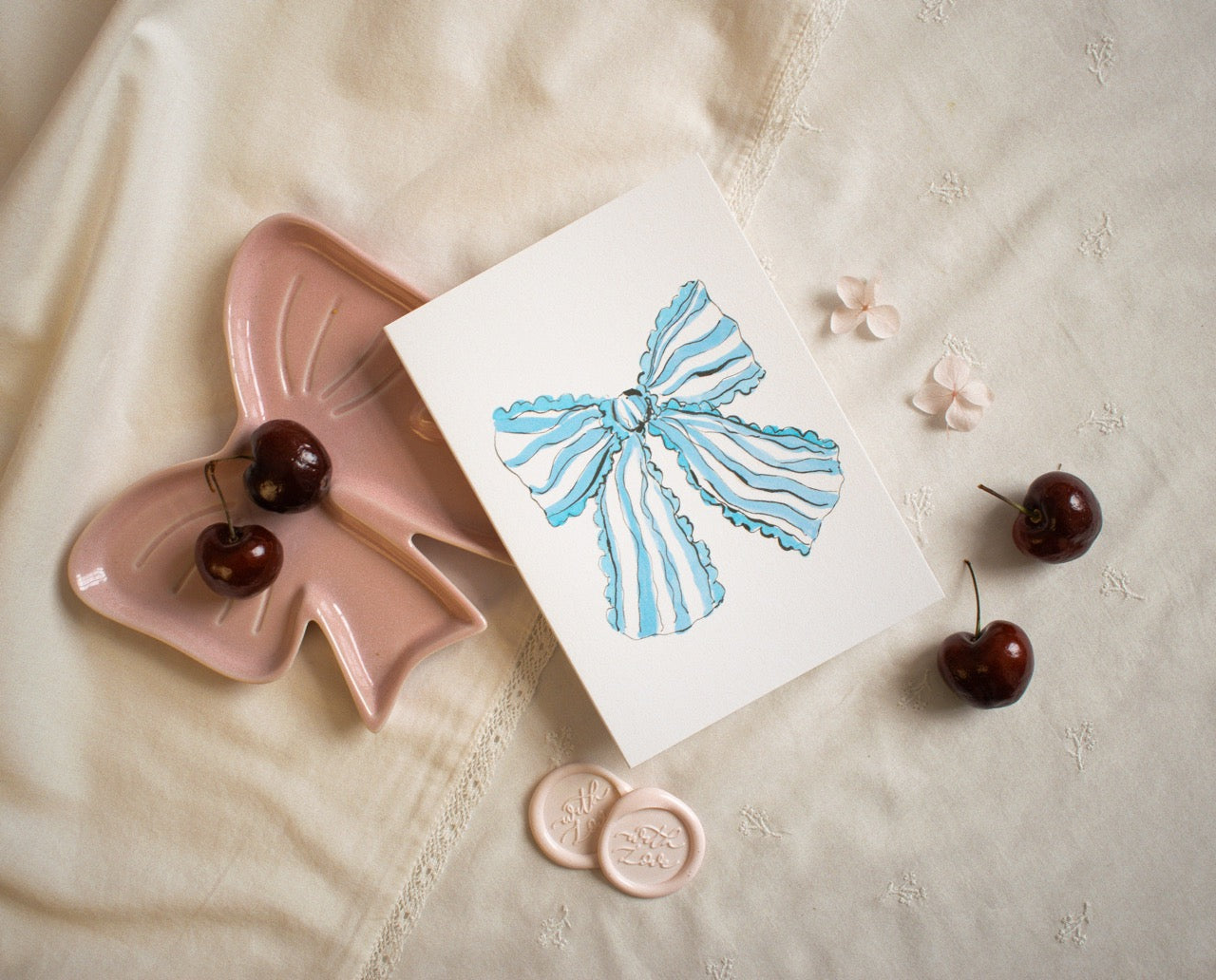 Stripey blue bow card