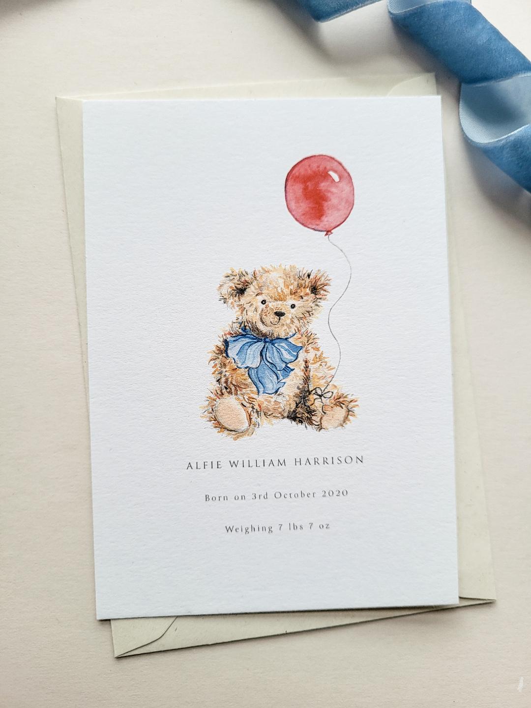 Teddy Bear Blue Set of Announcement Cards