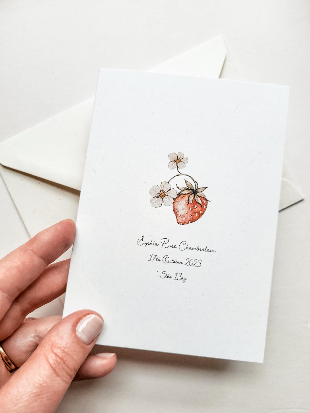 Birth Announcement Little Strawberry Greeting Card