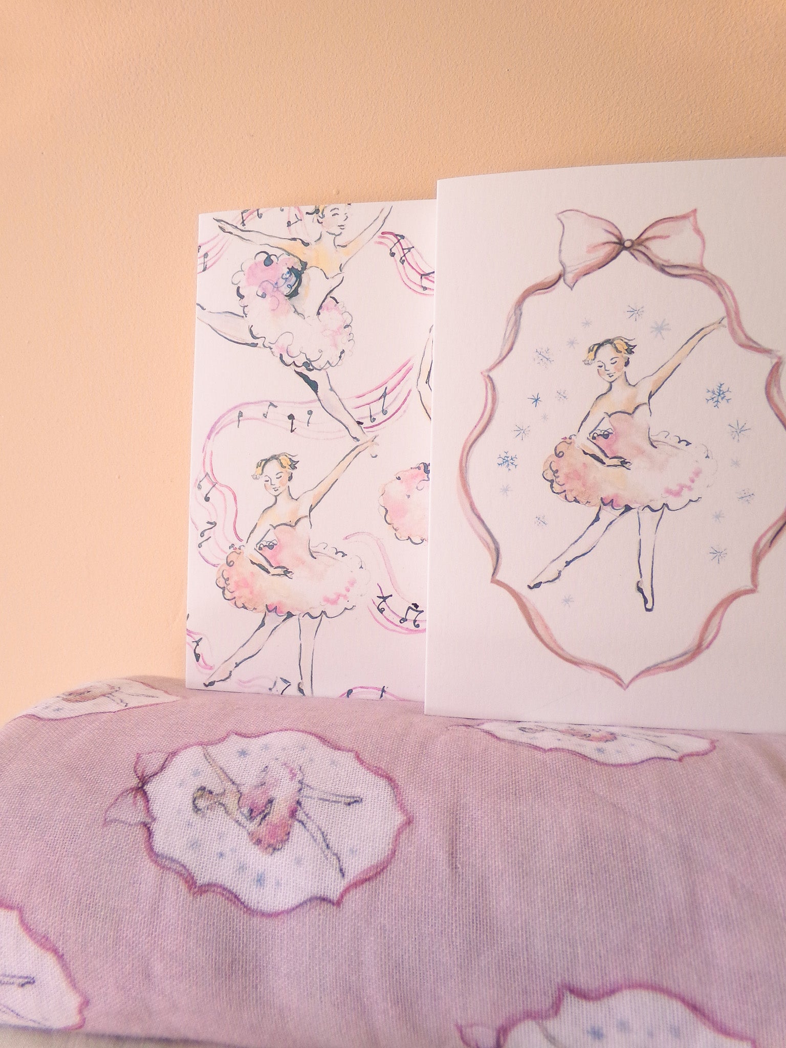 Pink pillowcase with ballerina design on a pink background